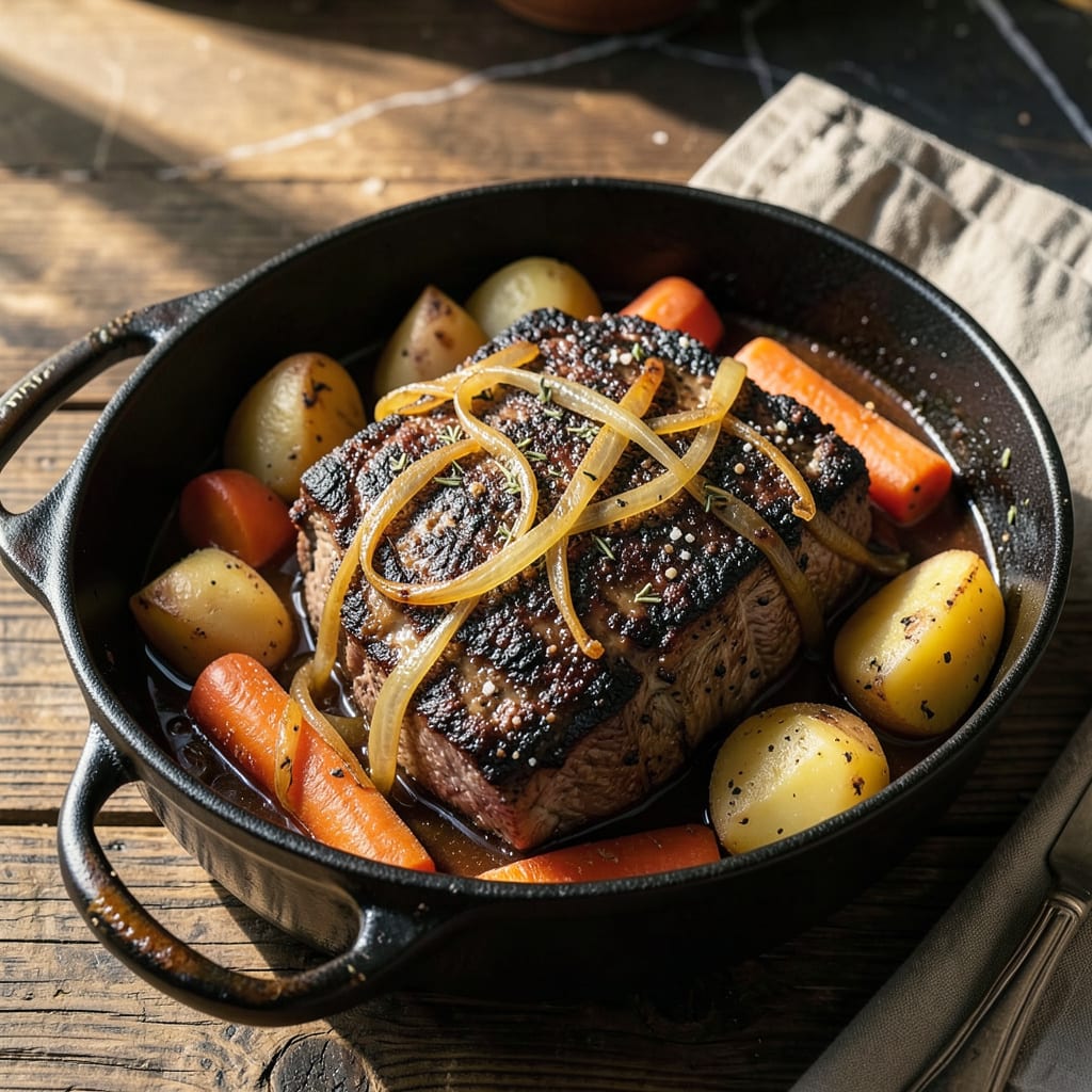 Steve Doocy's Pot Roast Recipe: Fall Apart Tender Sunday Supper illustration with key details
