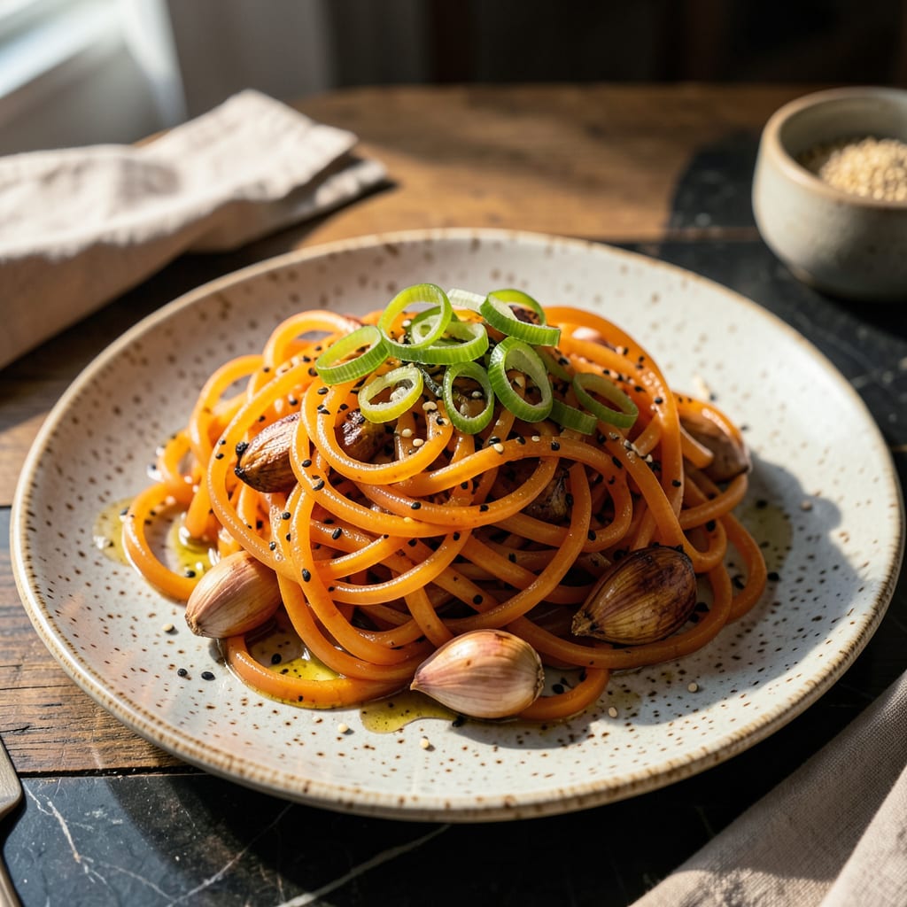 Visual representation of Sweet Potato Noodles Recipe: 15 Minute Spiralized Comfort Bowl