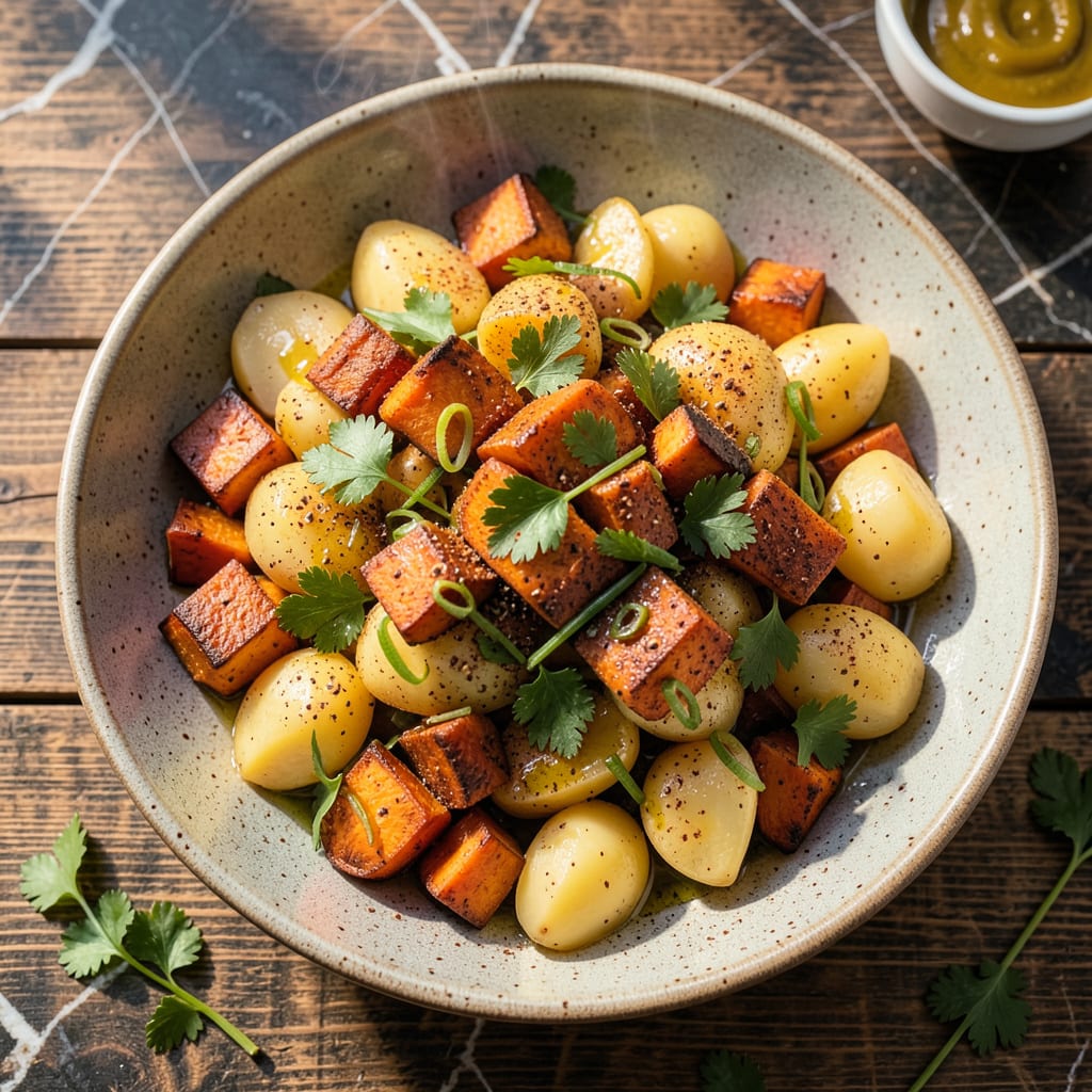 sweet potato potato salad recipe example with annotations