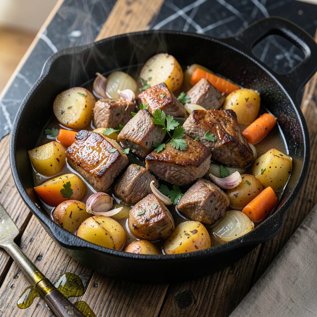 Tattie Pot Recipe: Lancashire Hotpot with Golden Crust illustration with key details