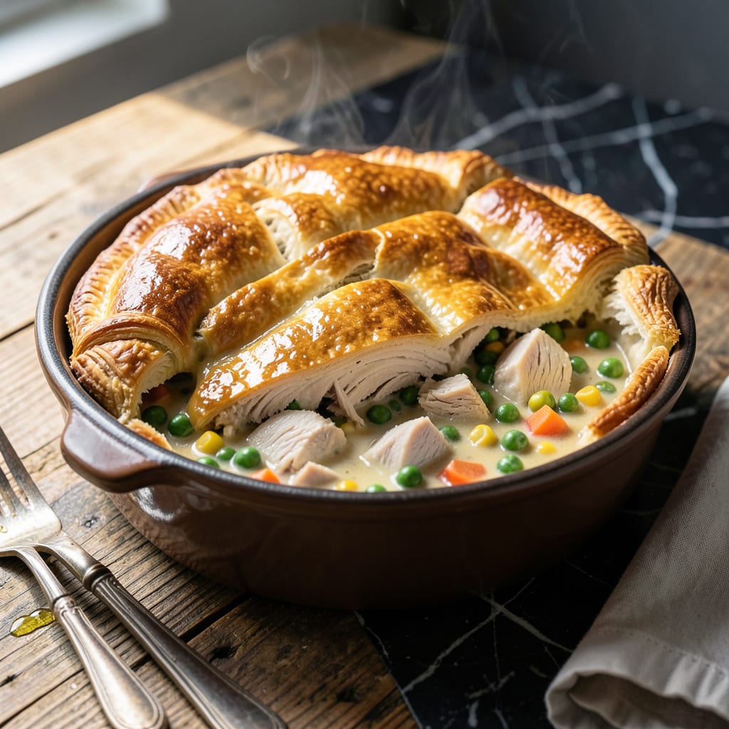 turkey pot pie recipe crock pot illustration with key details