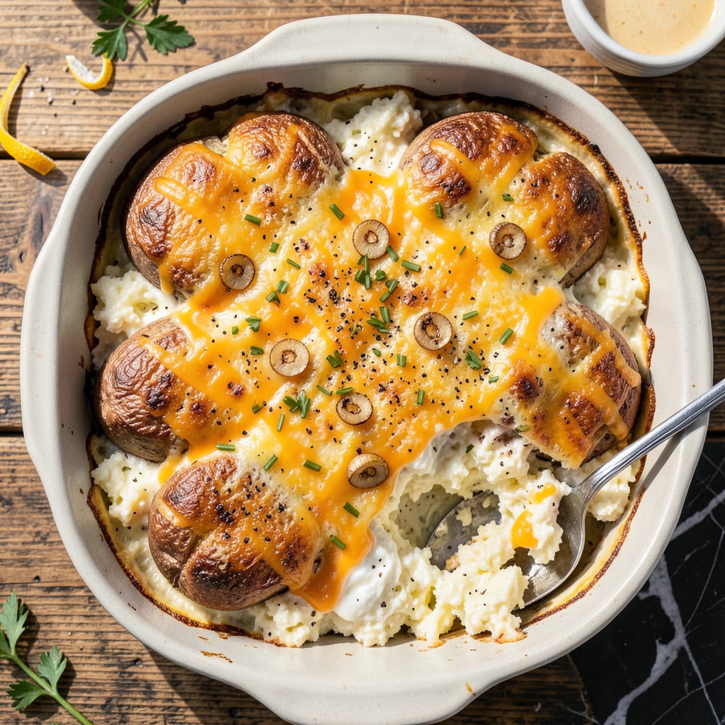 Twice Baked Potatoes Casserole Recipe: Creamy, Cheesy Crowd Pleaser illustration with key details