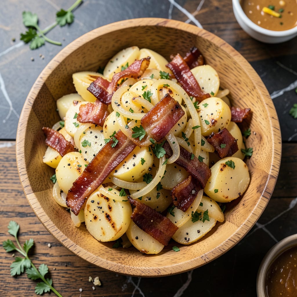 Wisconsin German Potato Salad Recipe: Tangy Bacon Infused Comfort in a Bowl example with annotations
